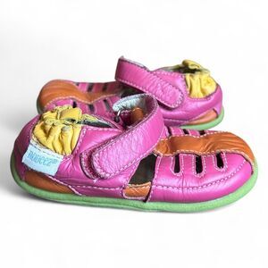 Robeez Pink Orange Leather Baby Sandals Size 12-16 Months Soft Sole
